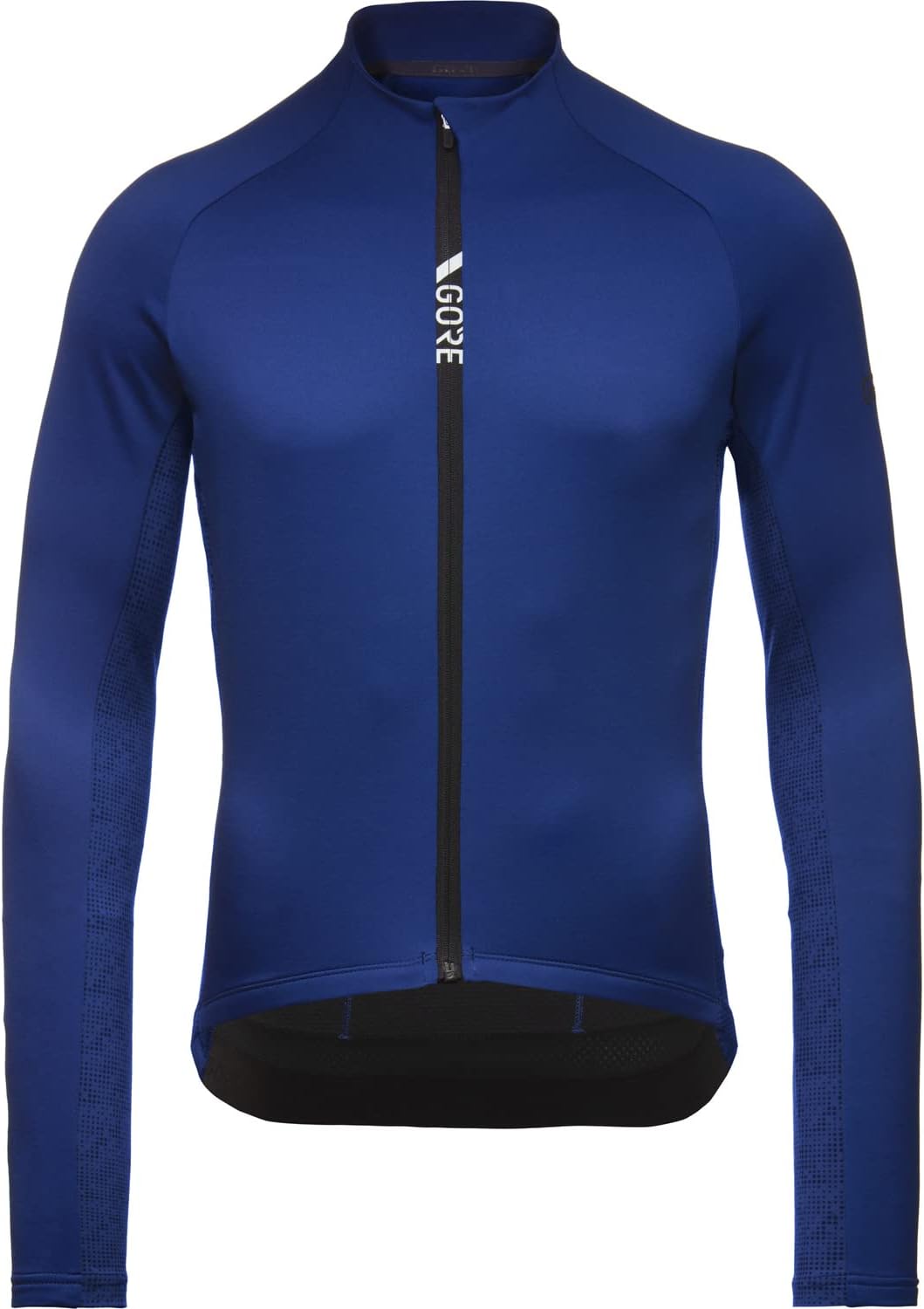 Men’s thermal cycling jersey long sleeve fleece lined bike jersey for cold weather riding navy blue front view