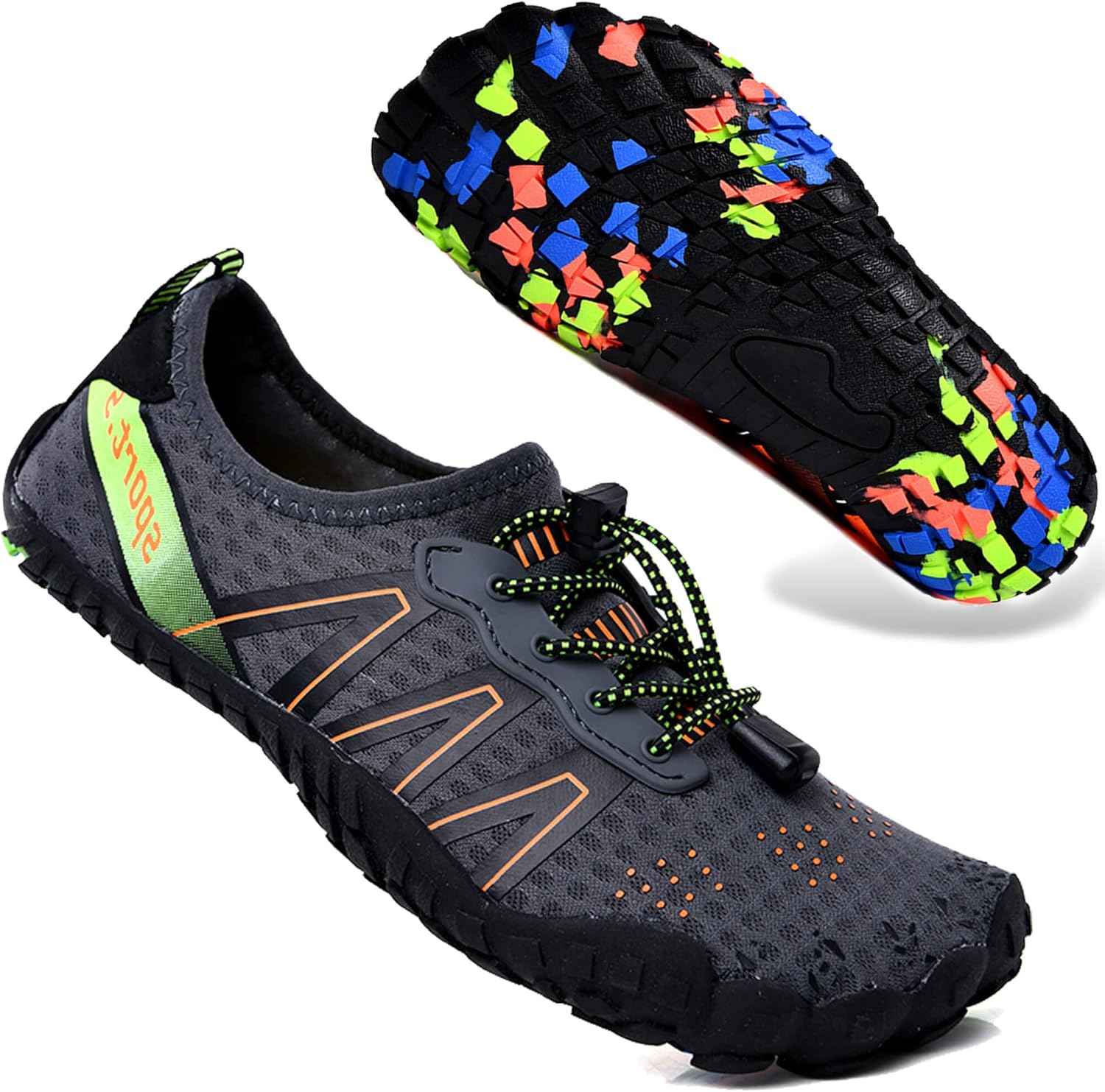 Unisex quick dry barefoot water shoes lightweight beach surf swim aqua shoes black green front view