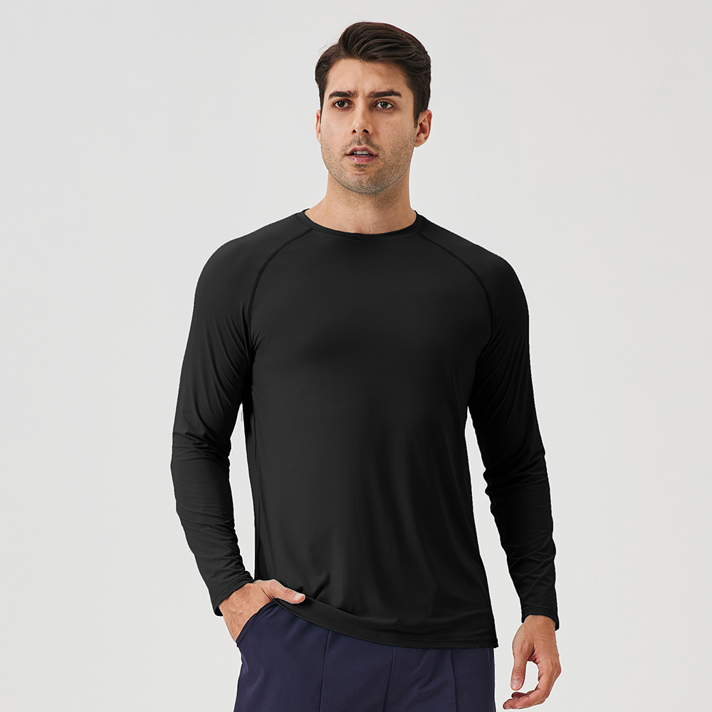 Men’s UPF 50+ sun protection sports t-shirt quick dry nylon spandex outdoor shirt black color front view