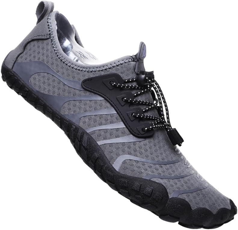Unisex quick dry barefoot water shoes lightweight beach surf swim aqua shoes grey front view