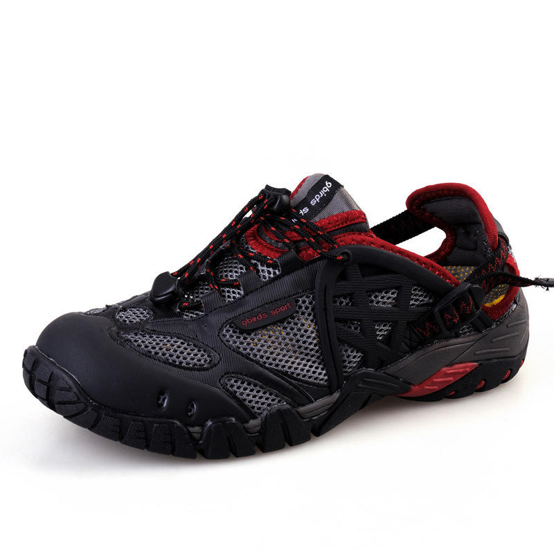 Unisex quick-dry water shoes black red lightweight non-slip aqua hiking shoes for men and women