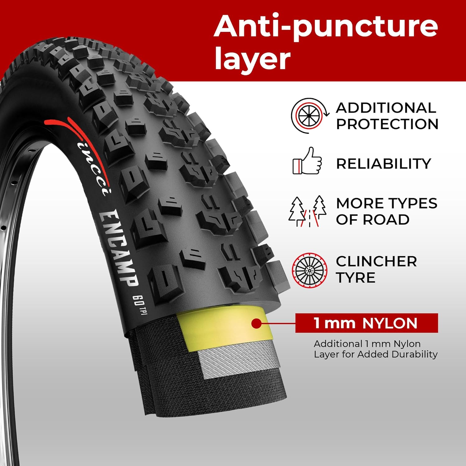 27.5x2.25 MTB tire with anti-puncture nylon layer durable mountain bike tyre protection