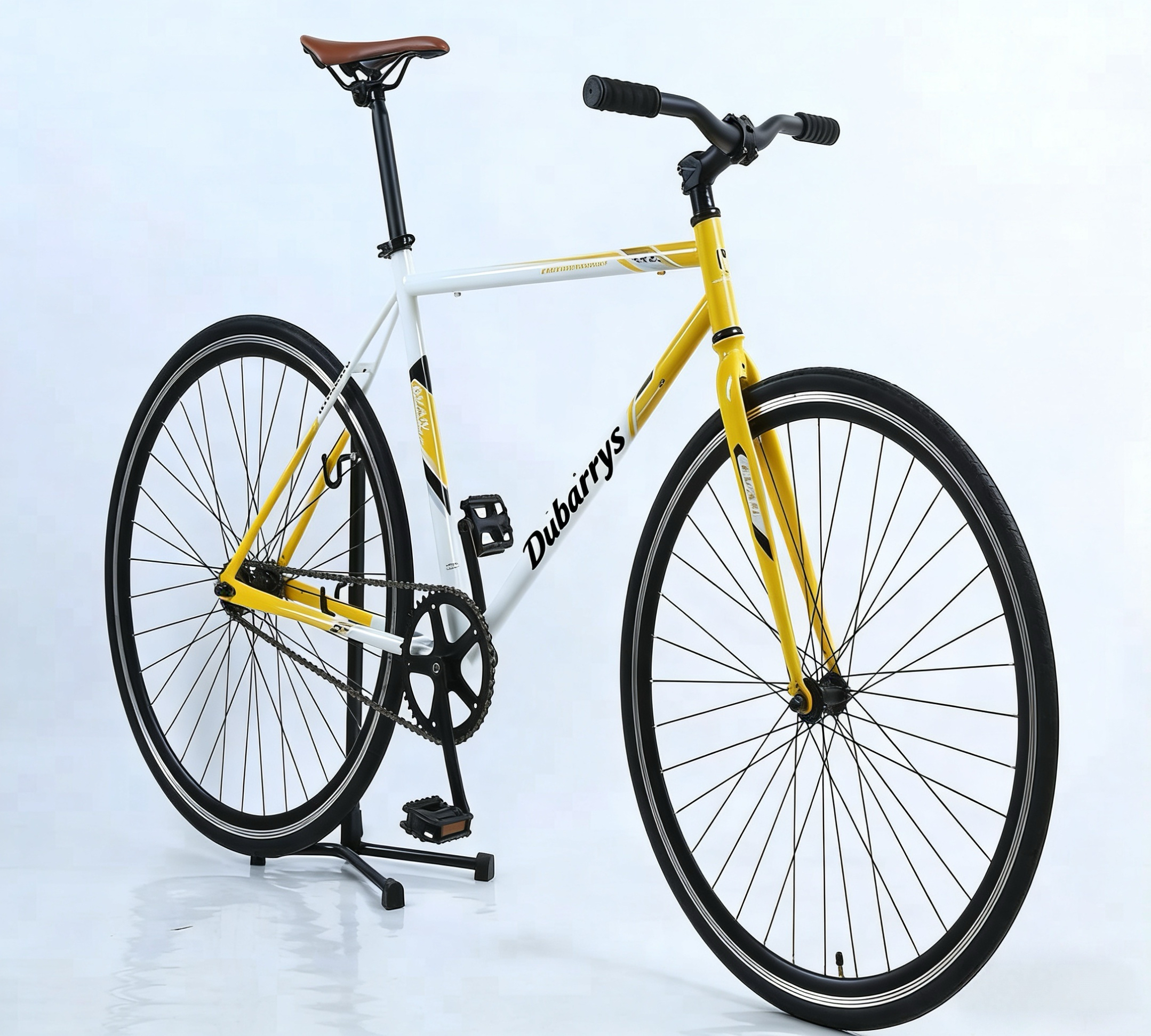 Yellow-white high-quality 700C fixed gear road bike with minimalist frame design, ideal for performance road cycling