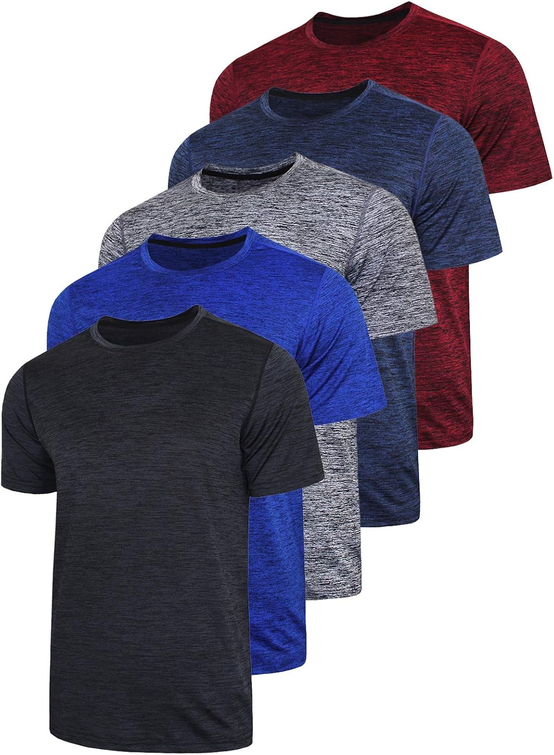 Men’s quick dry athletic t-shirts 5 pack moisture wicking crew neck shirts mixed color pack front view