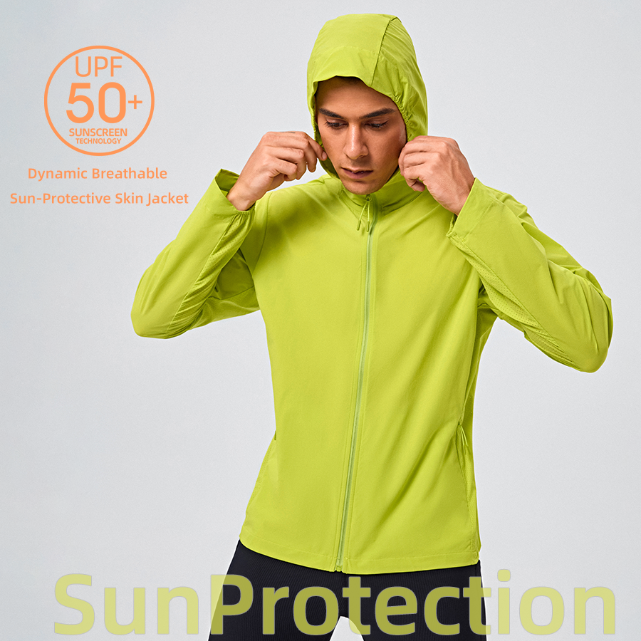 Men’s UPF 50+ sun protection hoodie lightweight breathable outdoor fishing shirt with full zip and hood green
