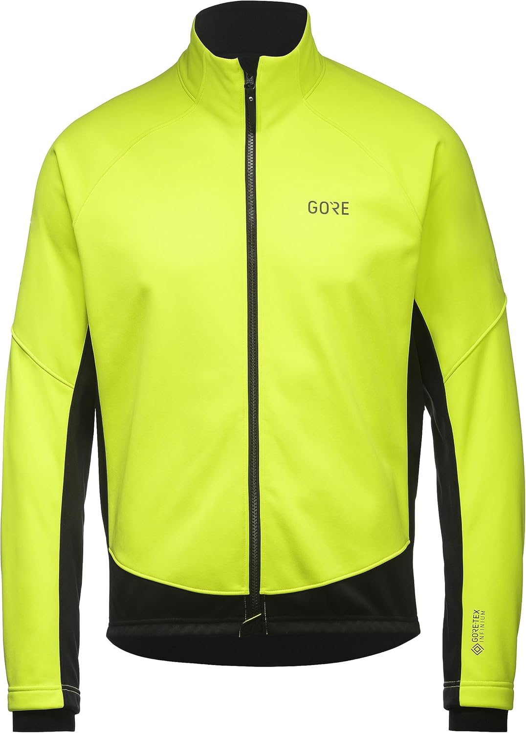 Men’s windproof thermal cycling jacket softshell bike jacket fleece lined neon yellow second style front view