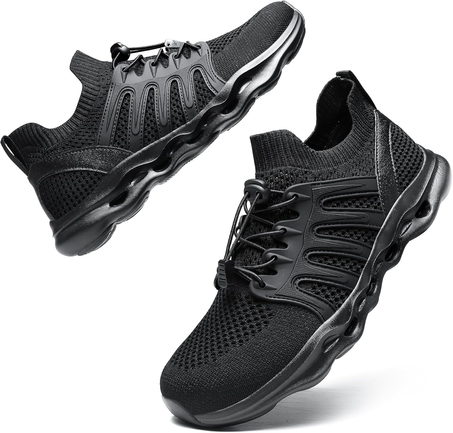 Men’s quick dry water shoes lightweight amphibious hiking beach aqua shoes black front view