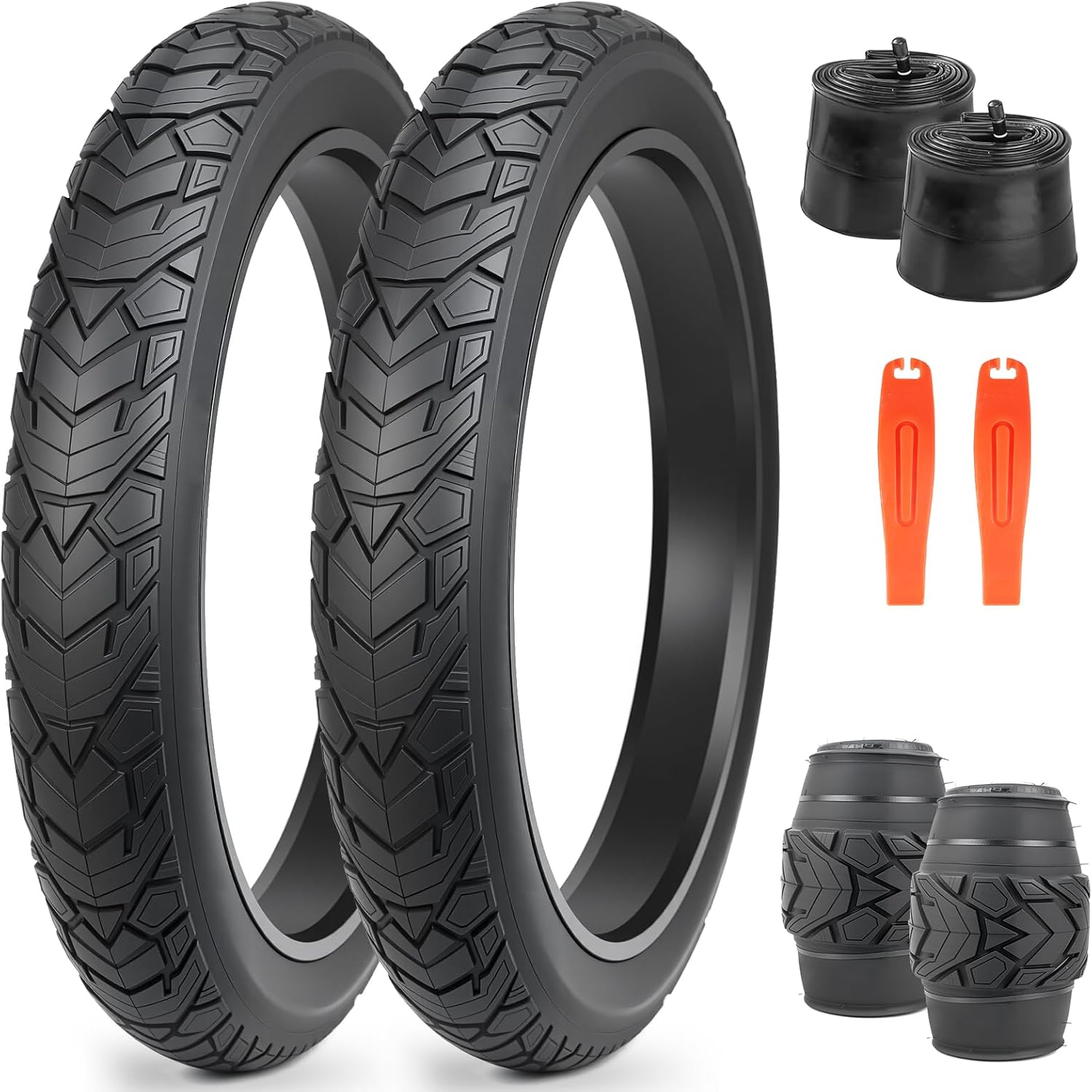 Mountain bike tire replacement set with inner tubes and tire levers