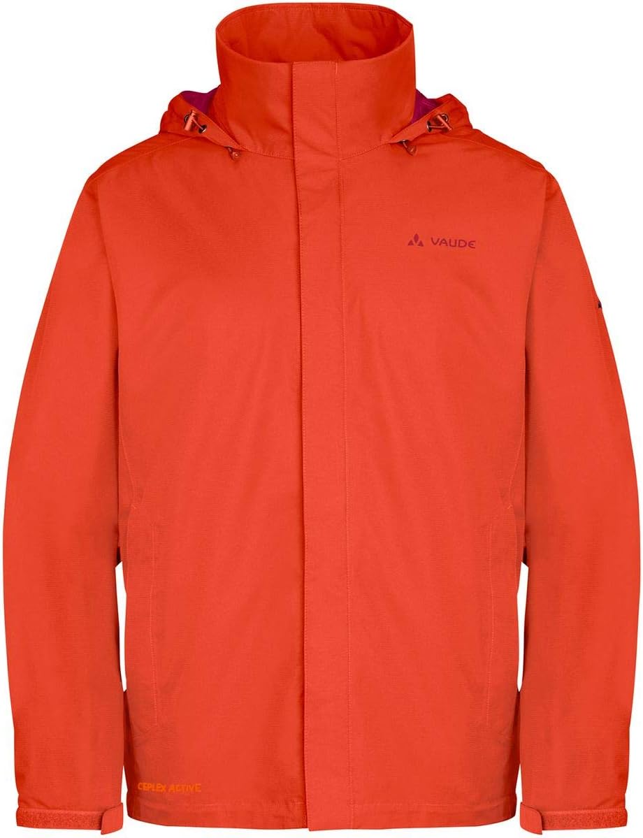 Men’s lightweight waterproof rain jacket breathable hooded outdoor hiking windbreaker bright orange front view
