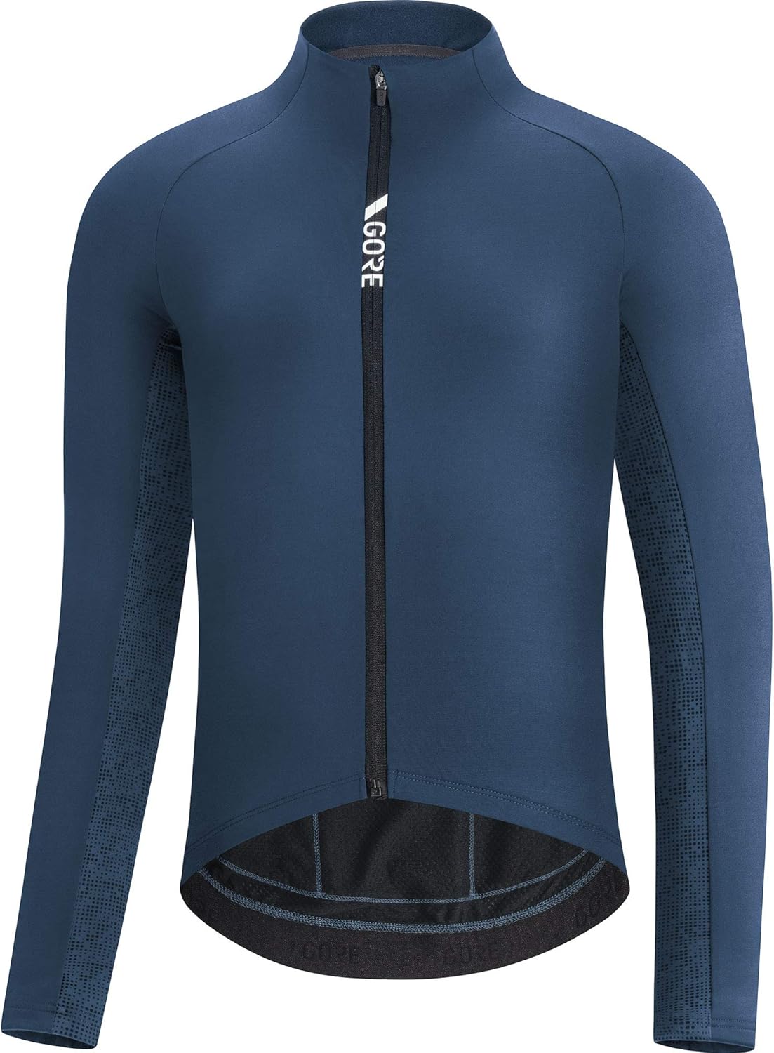 Men’s thermal cycling jersey long sleeve fleece lined bike jersey for cold weather riding blue color front view