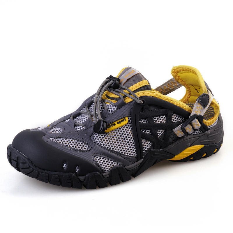 Unisex quick-dry water shoes navy yellow mesh hiking water shoes non-slip rubber outsole