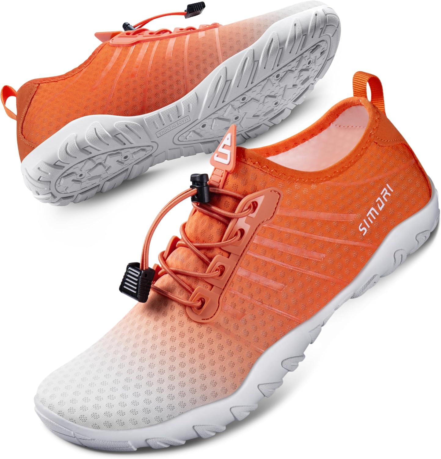 Unisex quick dry barefoot water shoes lightweight aqua shoes for swimming beach water sports orange white front view