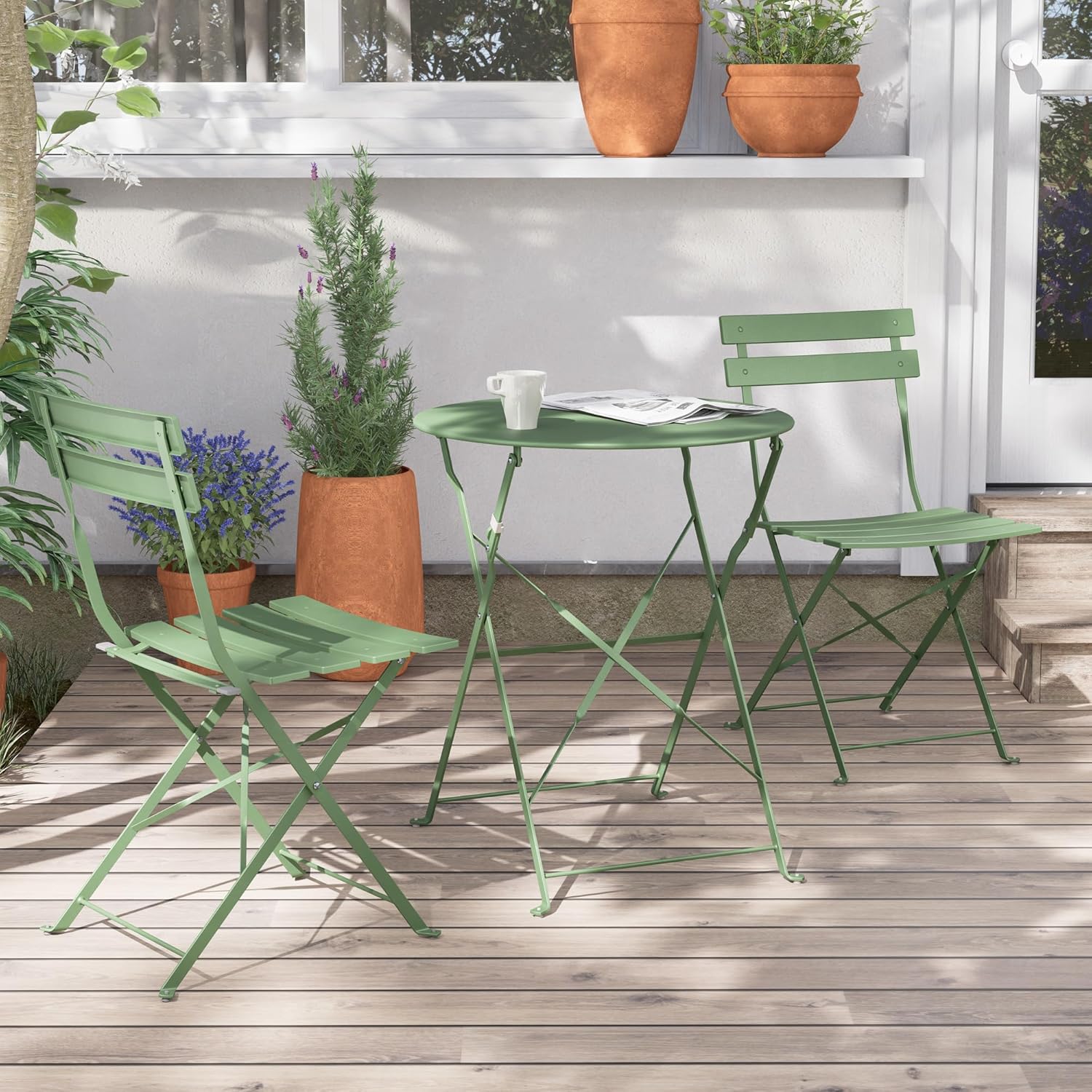 green folding patio bistro set steel garden table and chairs for balcony outdoor use