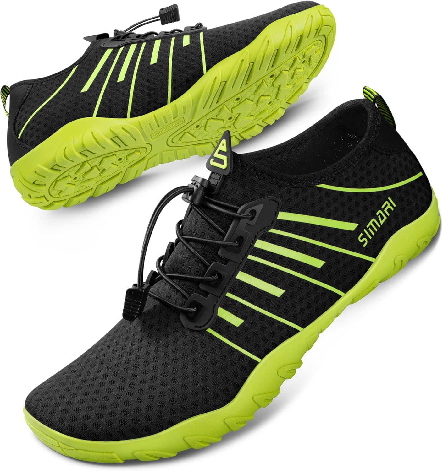 Unisex quick dry barefoot water shoes lightweight aqua shoes for swimming beach water sports black green front view