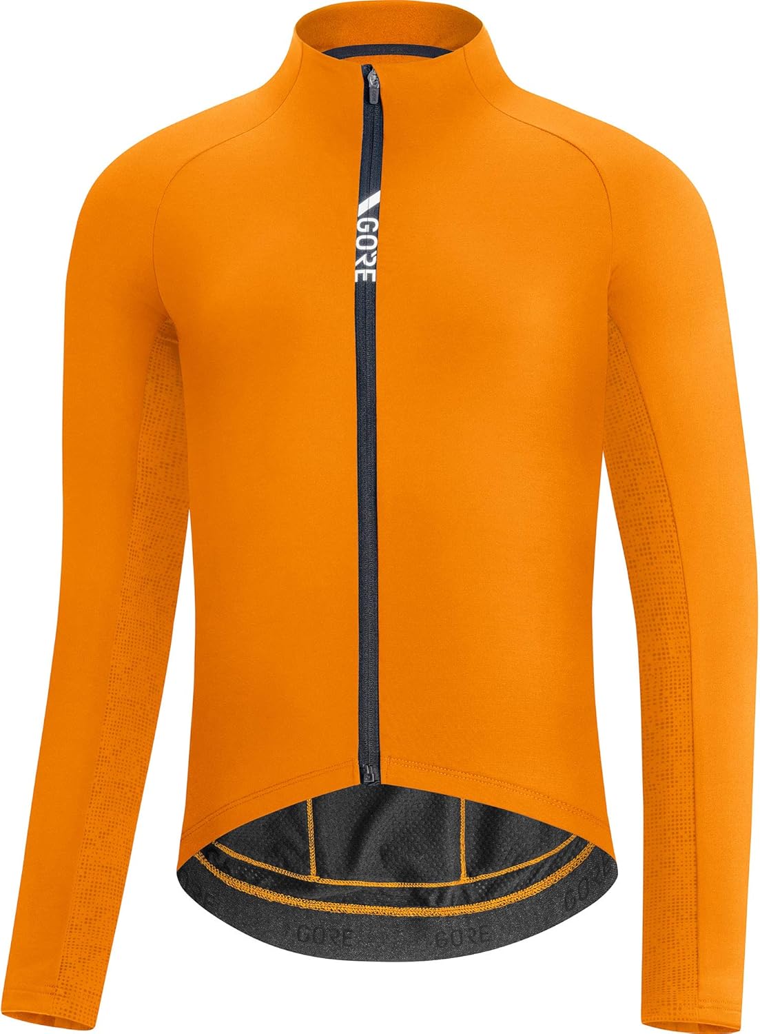 Men’s thermal cycling jersey long sleeve fleece lined bike jersey for cold weather riding orange front view