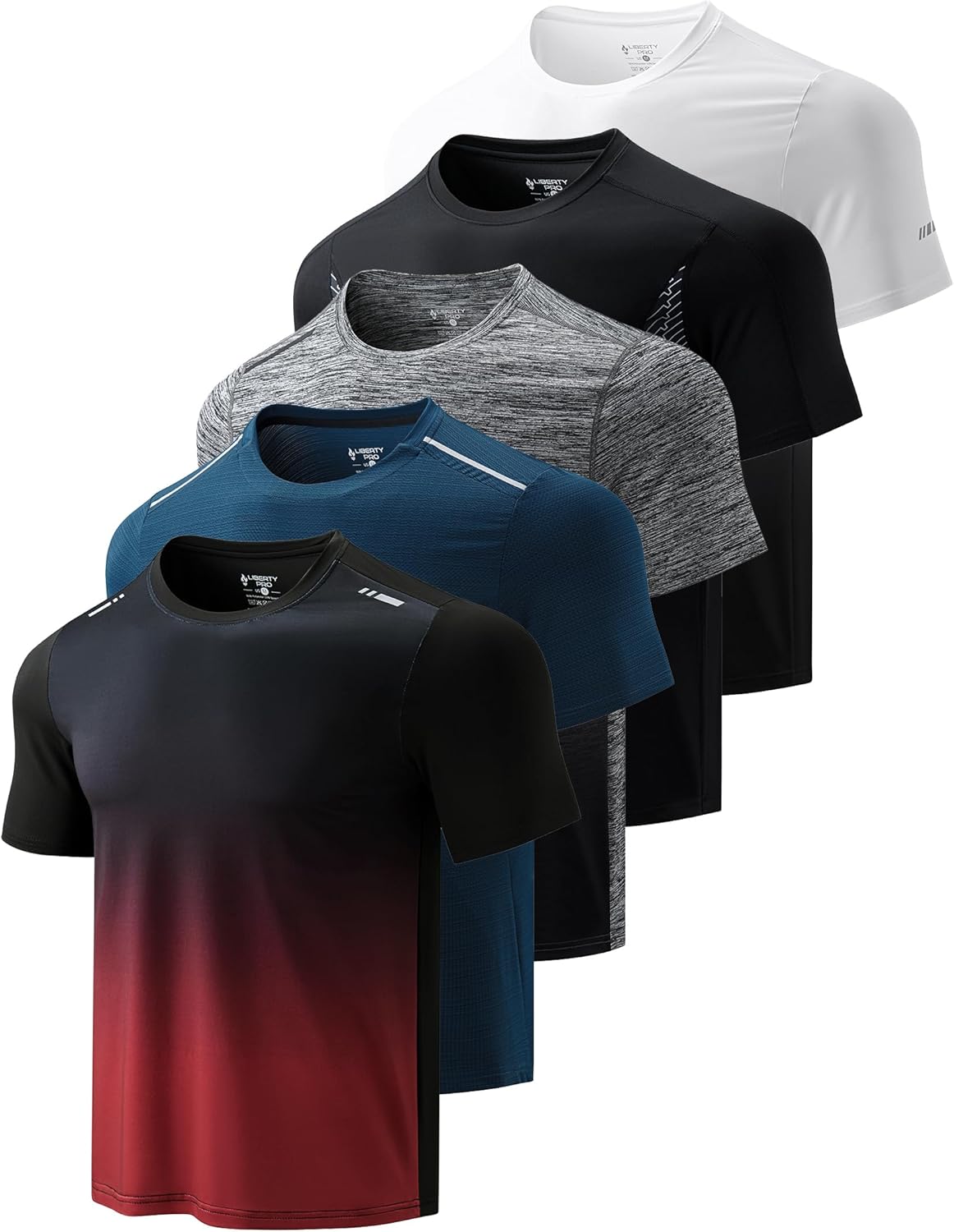 Men’s quick dry athletic t-shirts 5 pack moisture wicking running shirts gradient color set front view