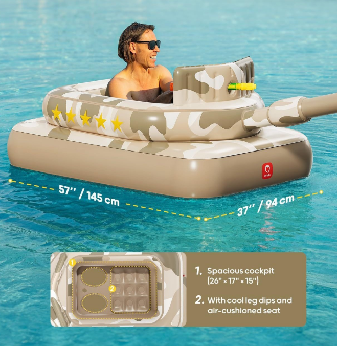 inflatable tank pool float large size 145cm with spacious seat air cushioned design water gun float