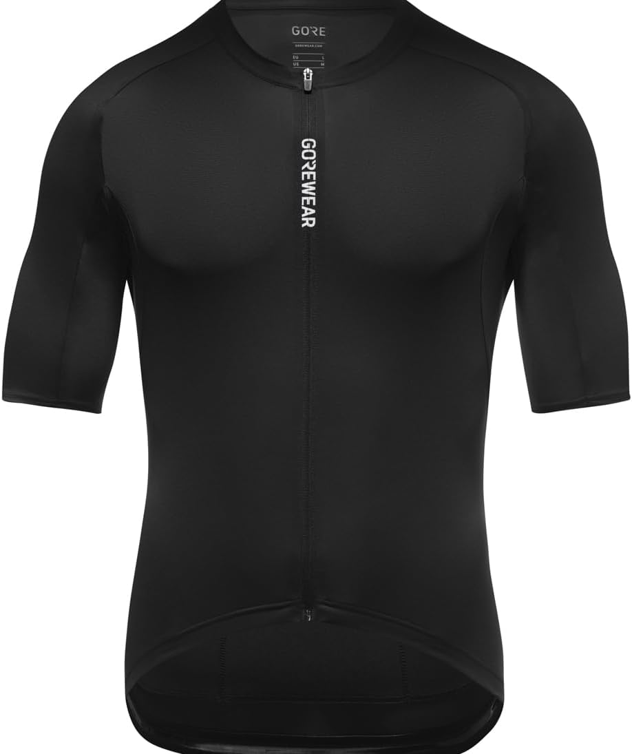 Men’s performance cycling jersey lightweight breathable short sleeve road bike shirt black front view