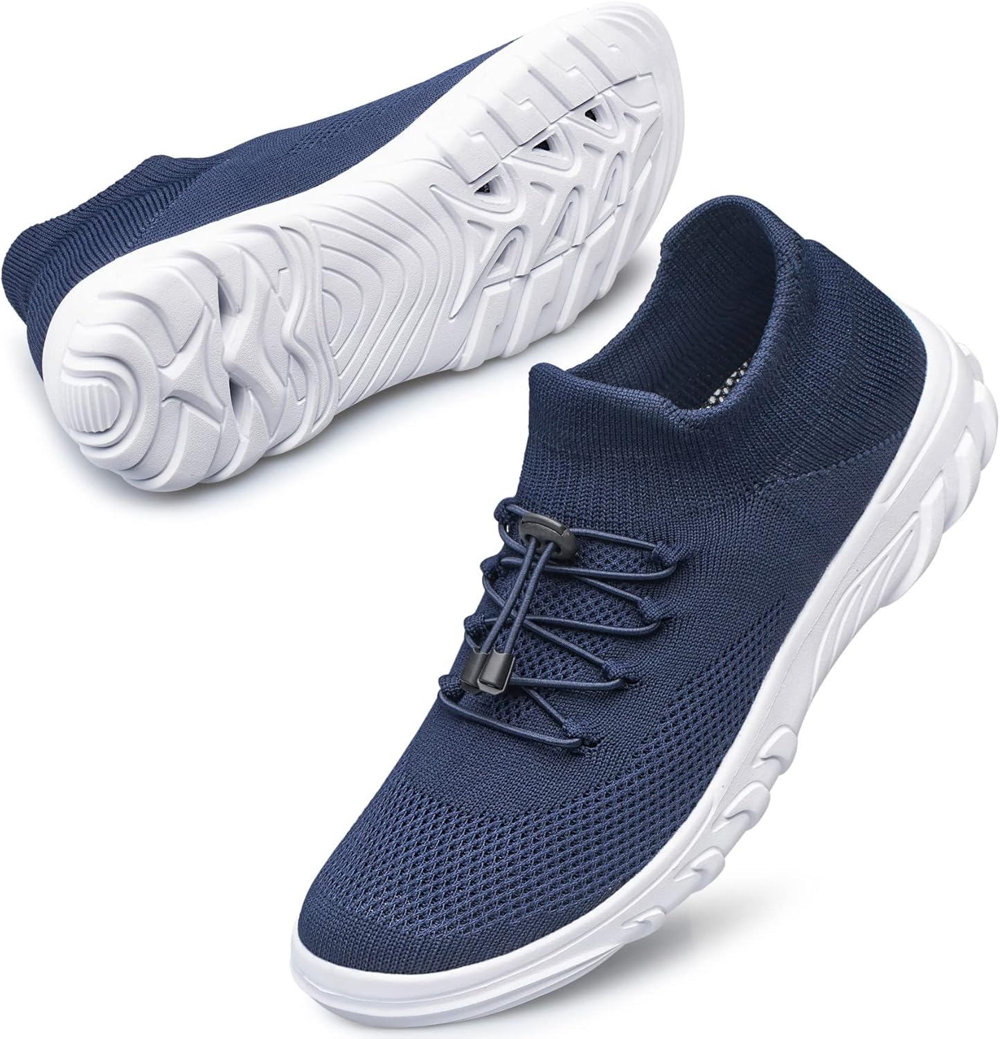 Unisex quick dry water shoes slip-on barefoot aqua trainers for beach swimming water sports navy blue front view