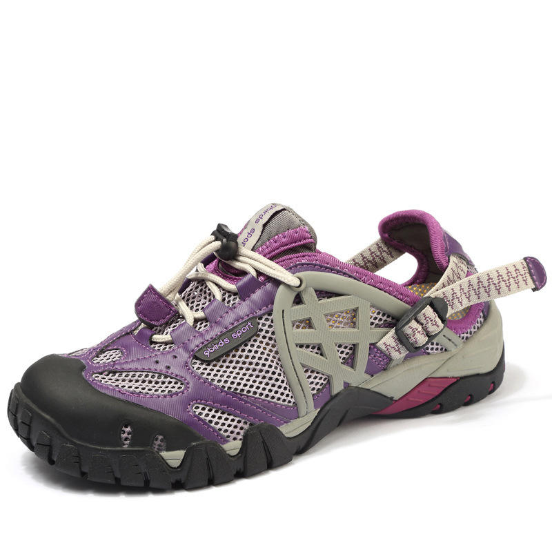Unisex quick-dry water shoes purple grey lightweight mesh aqua shoes for hiking and water activities