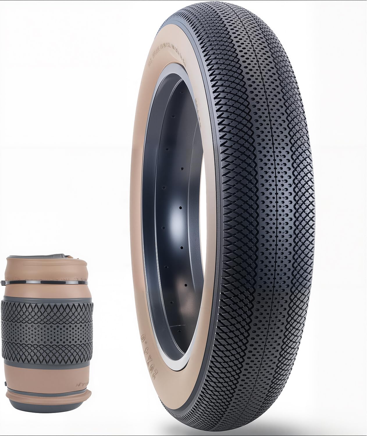 wide fat bike tire with sealant bottle and tubeless conversion kit