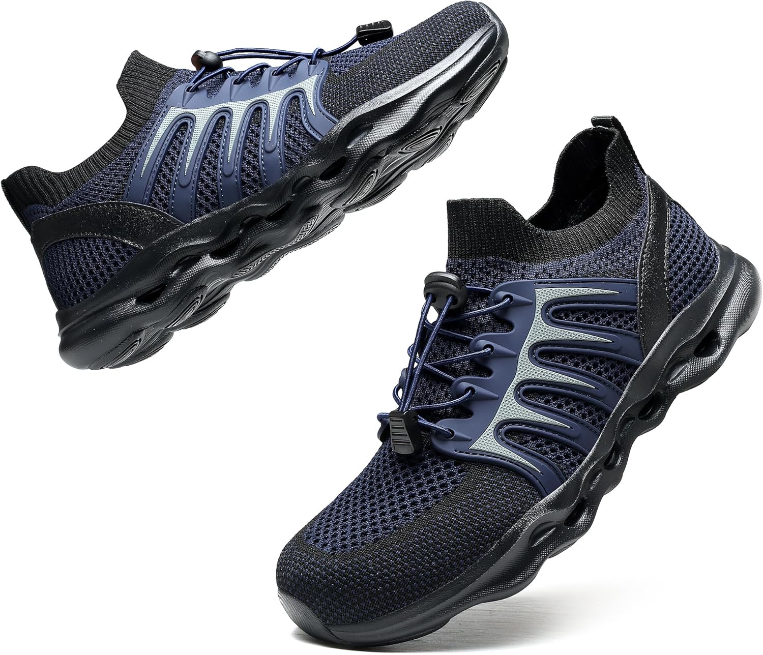 Men’s quick dry water shoes lightweight amphibious hiking beach aqua shoes navy blue front view