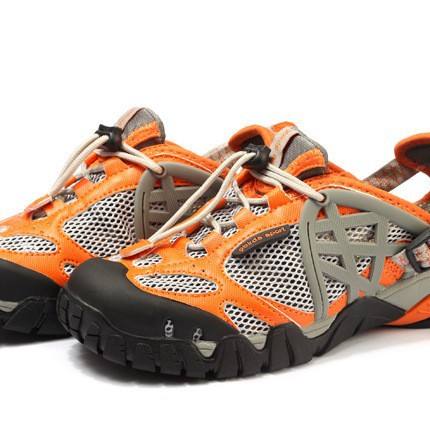 Unisex quick-dry water shoes orange grey breathable mesh amphibious shoes for outdoor trekking