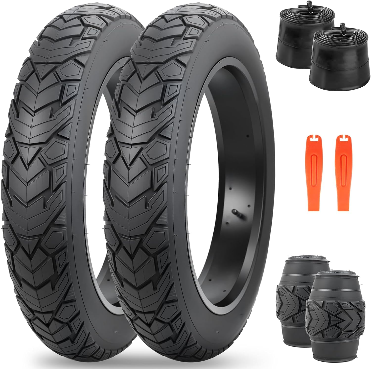 All-terrain bicycle tire set with inner tubes and repair tools for mountain bike