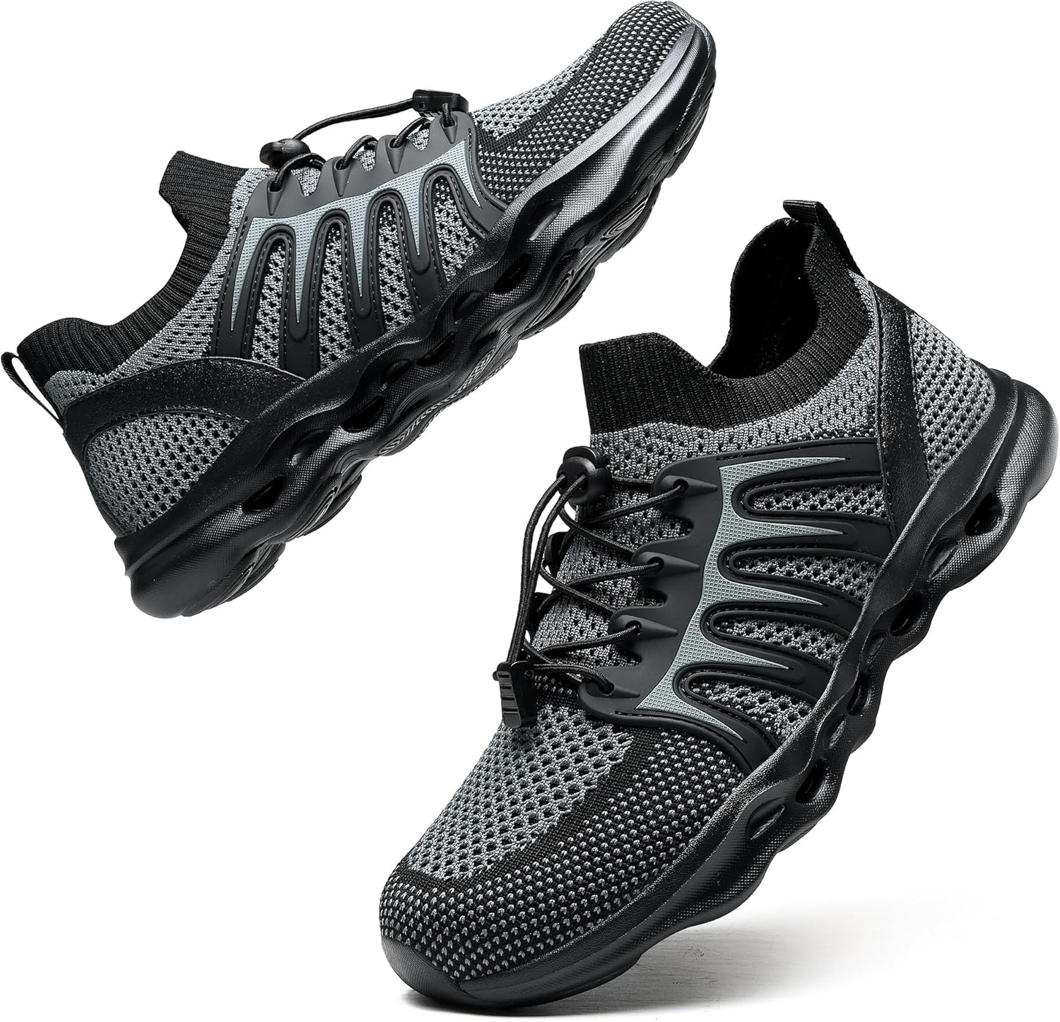 Men’s quick dry water shoes lightweight amphibious hiking beach aqua shoes grey black front view