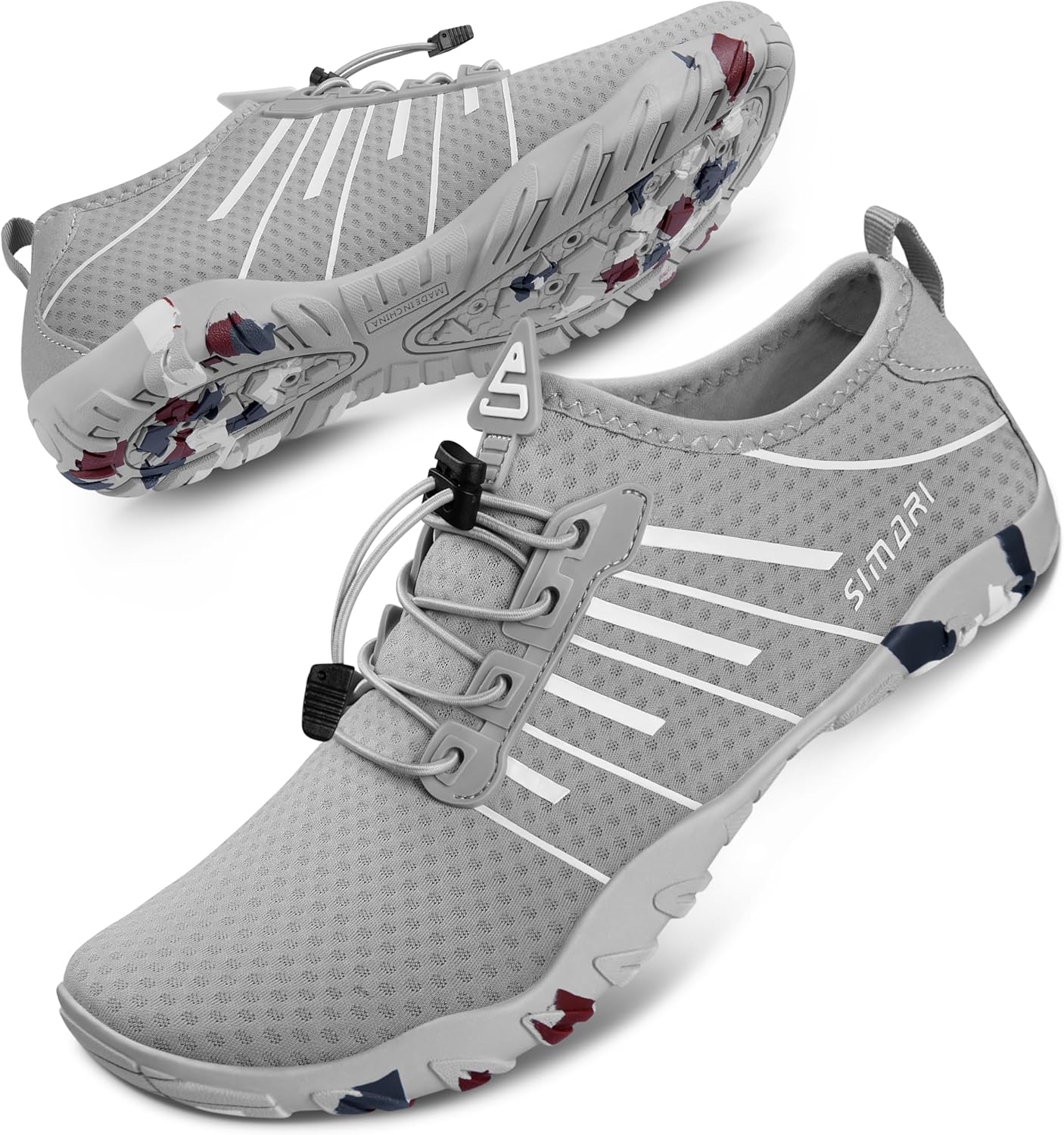 Unisex quick dry barefoot water shoes lightweight aqua shoes for swimming beach water sports grey front view