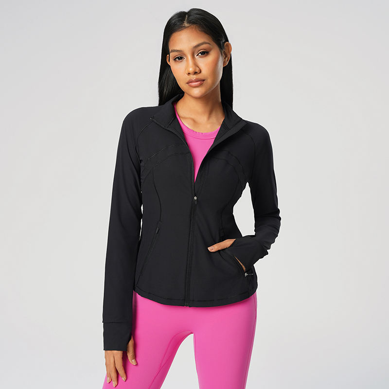 Women’s UPF 50+ sun protection zip-up jacket lightweight breathable quick dry outdoor sports top black front view