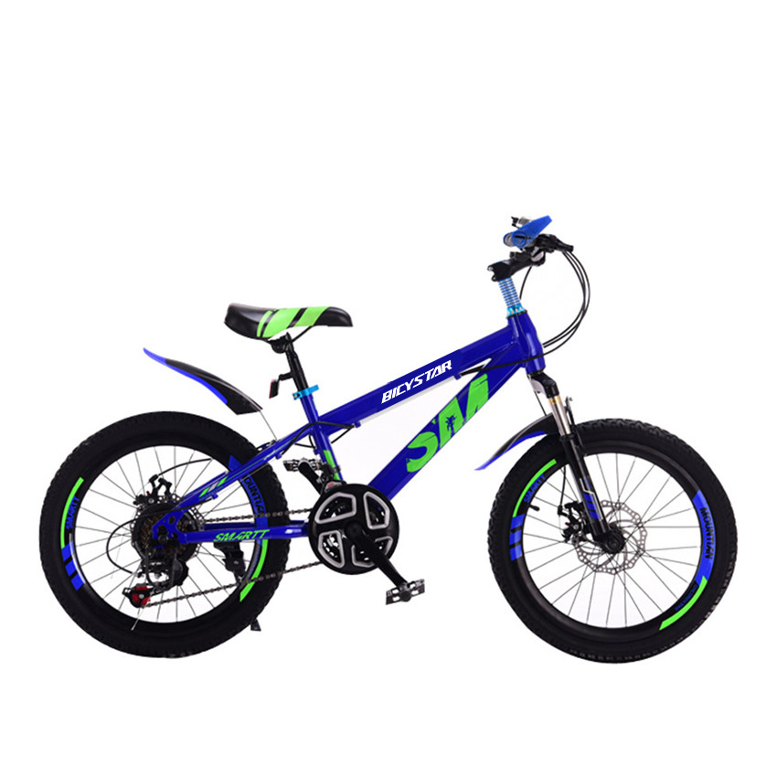 Blue-green children’s bike with durable magnesium alloy frame, designed for safe outdoor cycling adventures