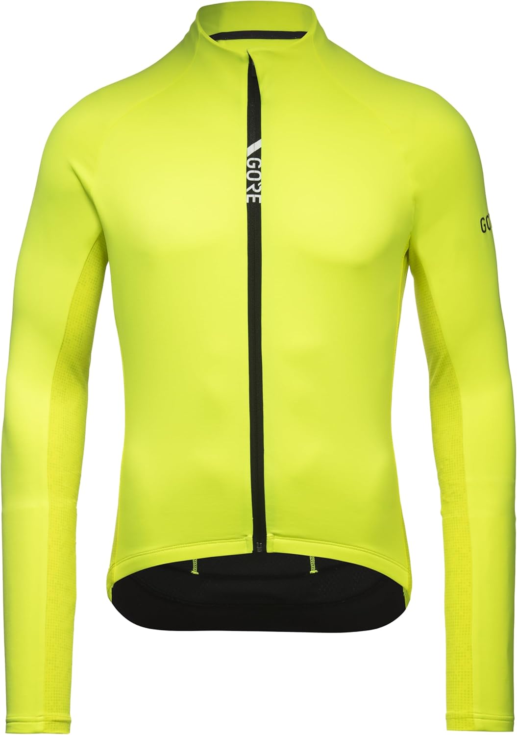 Men’s thermal cycling jersey long sleeve fleece lined bike jersey for cold weather riding neon yellow front view
