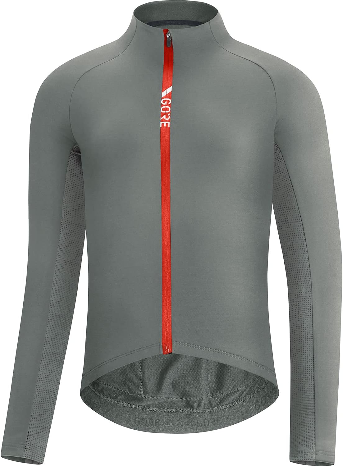 Men’s thermal cycling jersey long sleeve fleece lined bike jersey for cold weather riding grey color front view