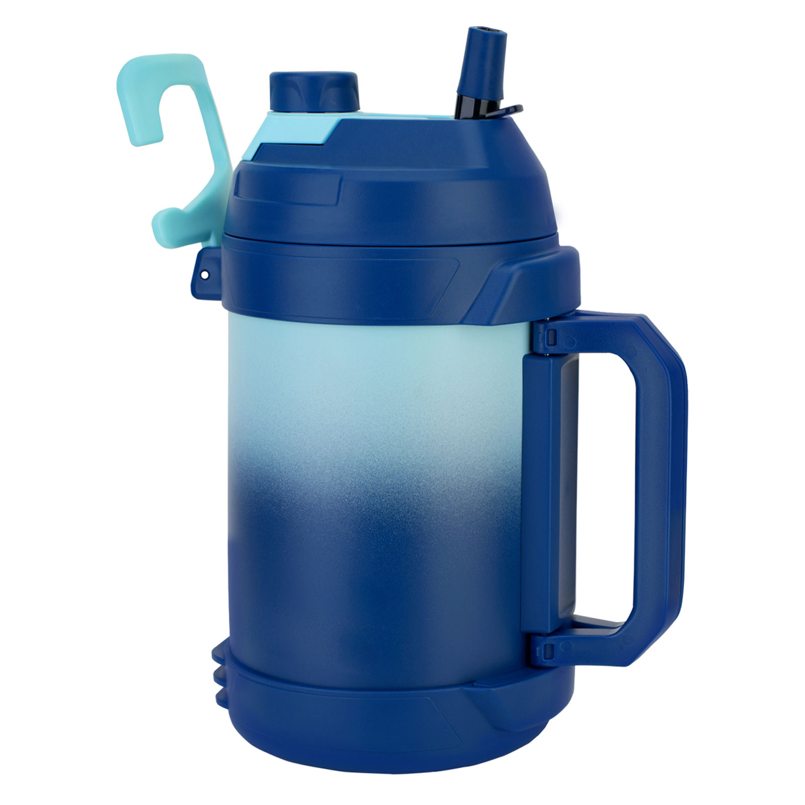 128oz Gallon Water Jug with Handle, Blue Color, with Drinking Straw.