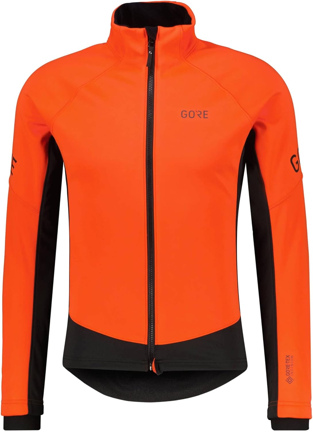 Men’s windproof thermal cycling jacket softshell bike jacket fleece lined bright orange front view