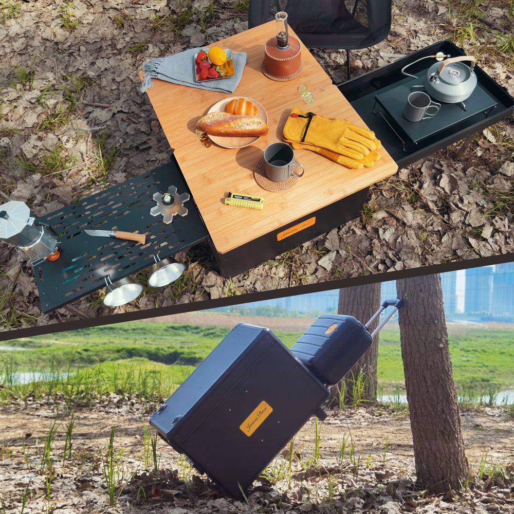 Portable Camping Storage Box with Expandable Wooden Tabletop – Foldable Outdoor Organizer with Lid€189.00KUANDIANYUNDONG