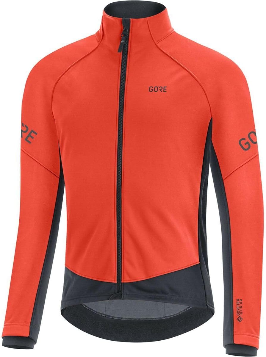 Men’s windproof thermal cycling jacket softshell bike jacket fleece lined orange red front view