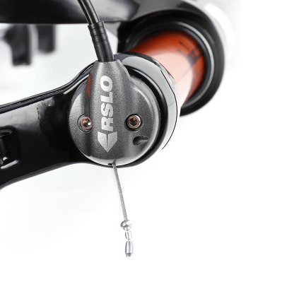 Close-up of the suspension fork remote lockout control mounted on the handlebar for quick suspension adjustment while riding.