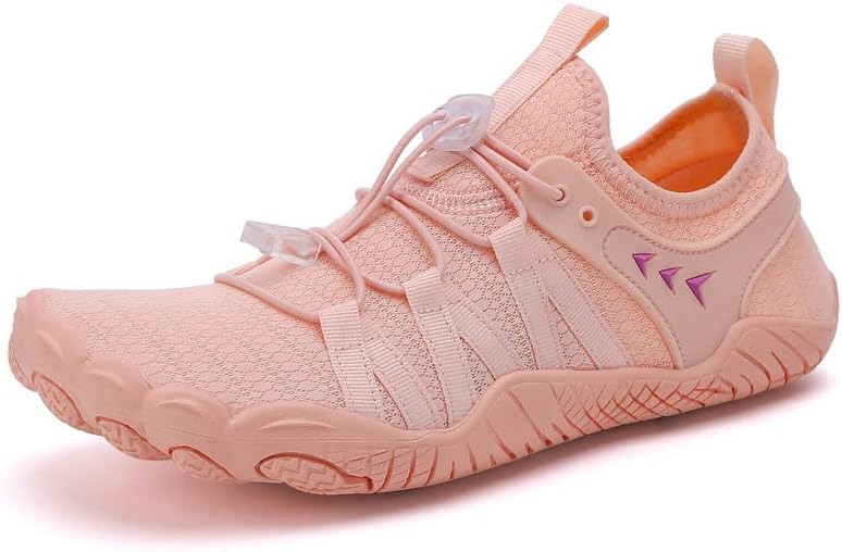 Unisex quick dry barefoot water shoes lightweight beach surf swim aqua shoes pink front view