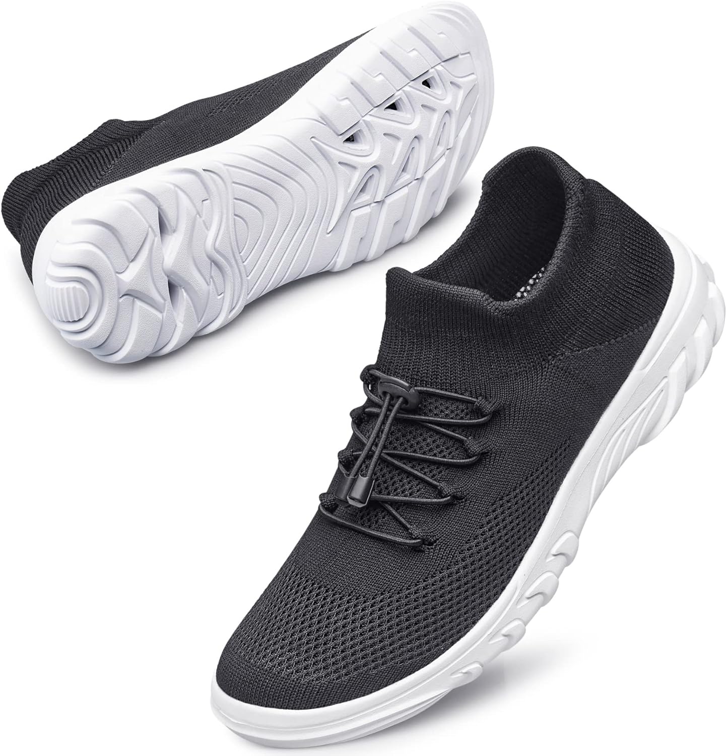 Unisex quick dry water shoes slip-on barefoot aqua trainers for beach swimming water sports black front view