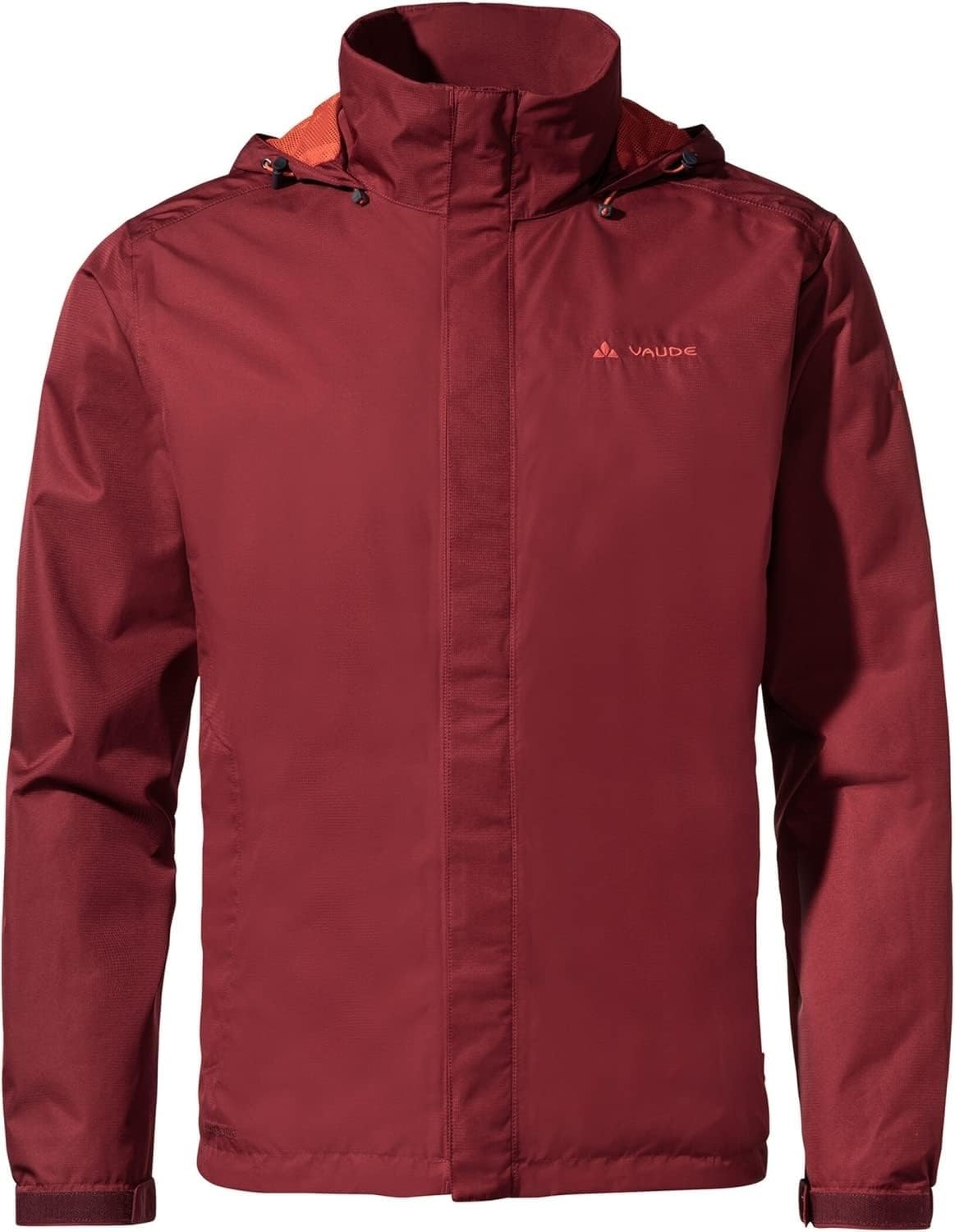 Men’s lightweight waterproof rain jacket breathable hooded outdoor hiking windbreaker red pattern front view