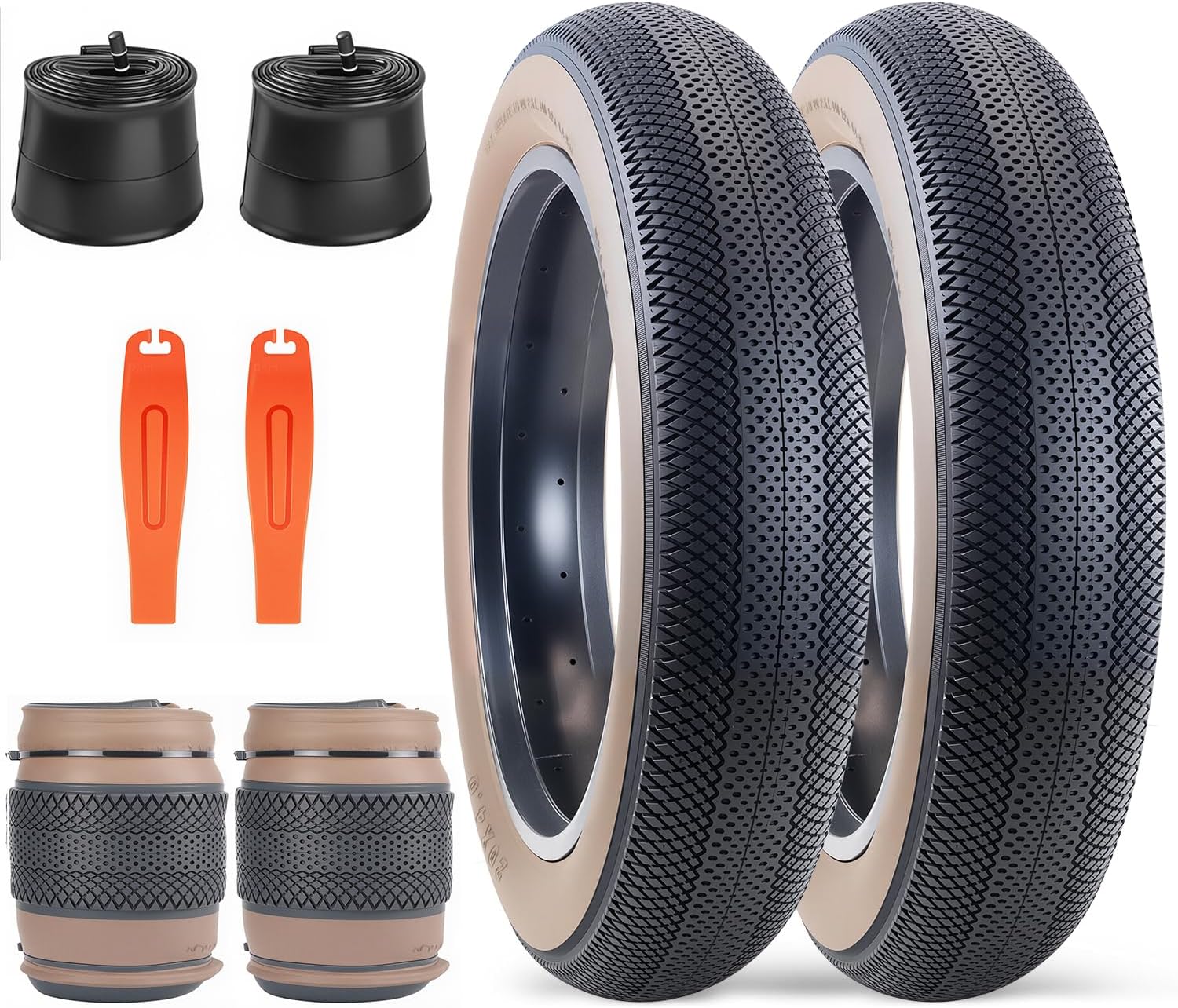 fat tire bicycle tyre set with installation tools and tubeless accessories