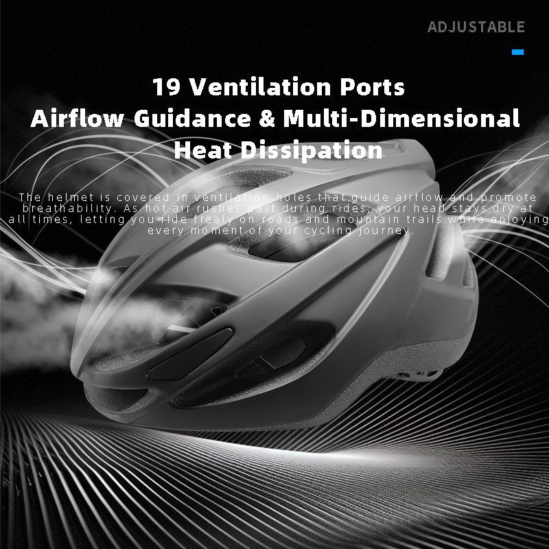 Aerodynamic cycling helmet with 19 ventilation ports illustrating multidirectional airflow for improved cooling and heat dissipation. 🚴‍♂️