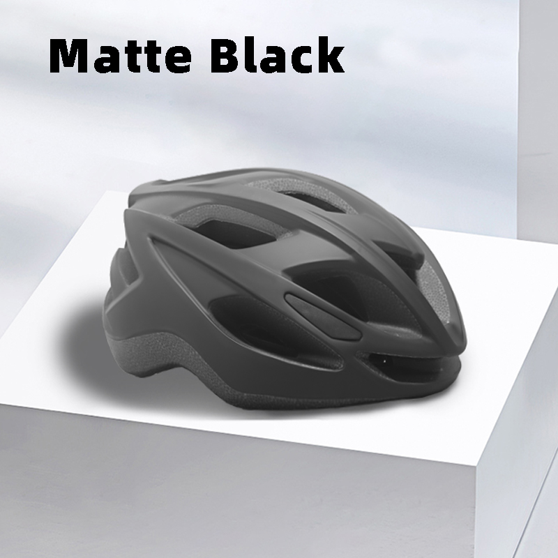 Matte black unisex cycling helmet with an aerodynamic design and multiple ventilation holes, providing comfort and safety for both mountain and road cyclists.