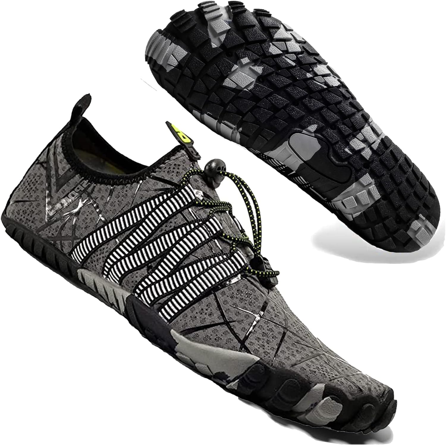 Unisex quick dry barefoot water shoes lightweight beach surf swim aqua shoes grey black front view