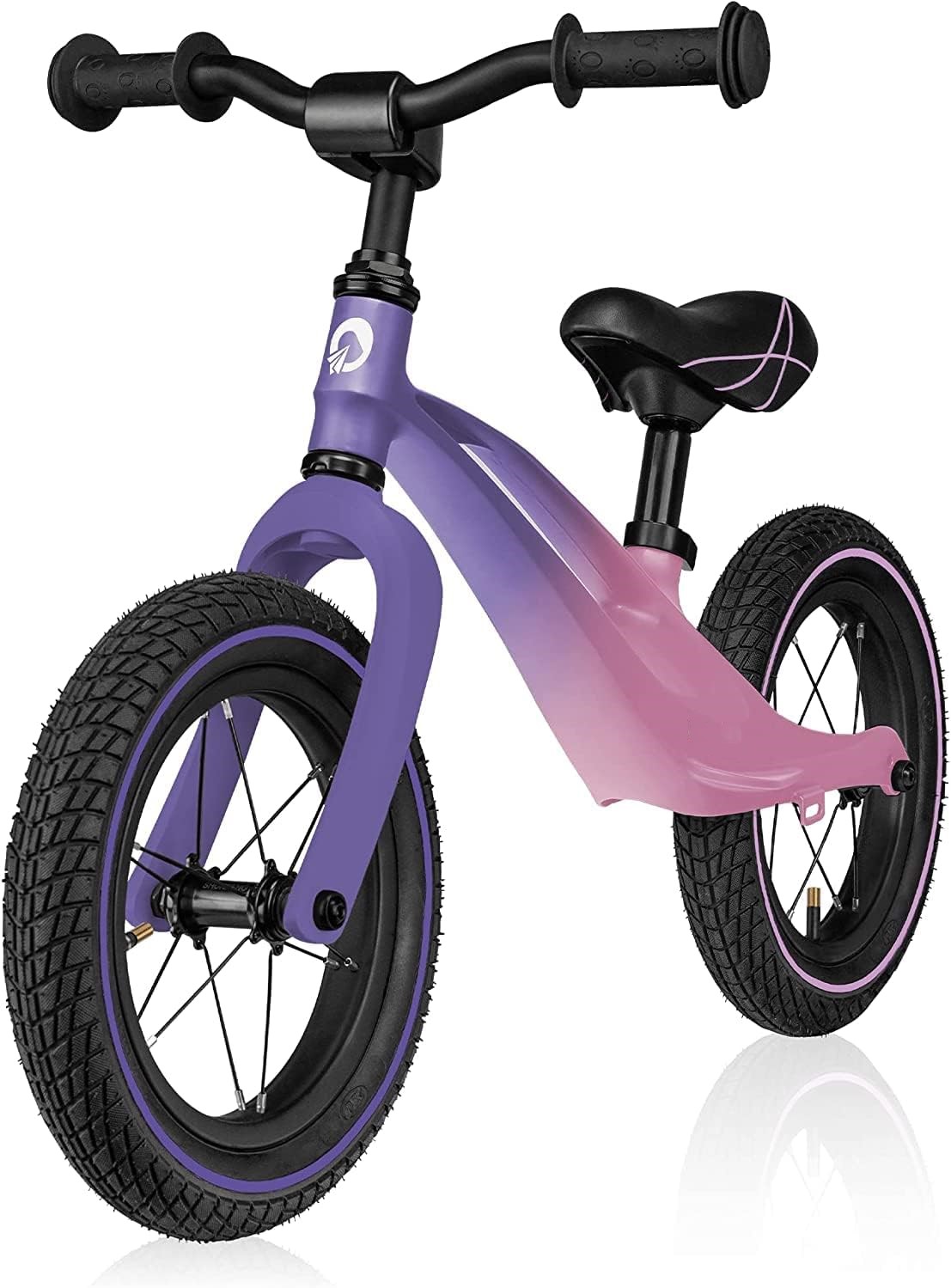Purple kids balance bike with air tires, lightweight toddler training bicycle for boys and girls