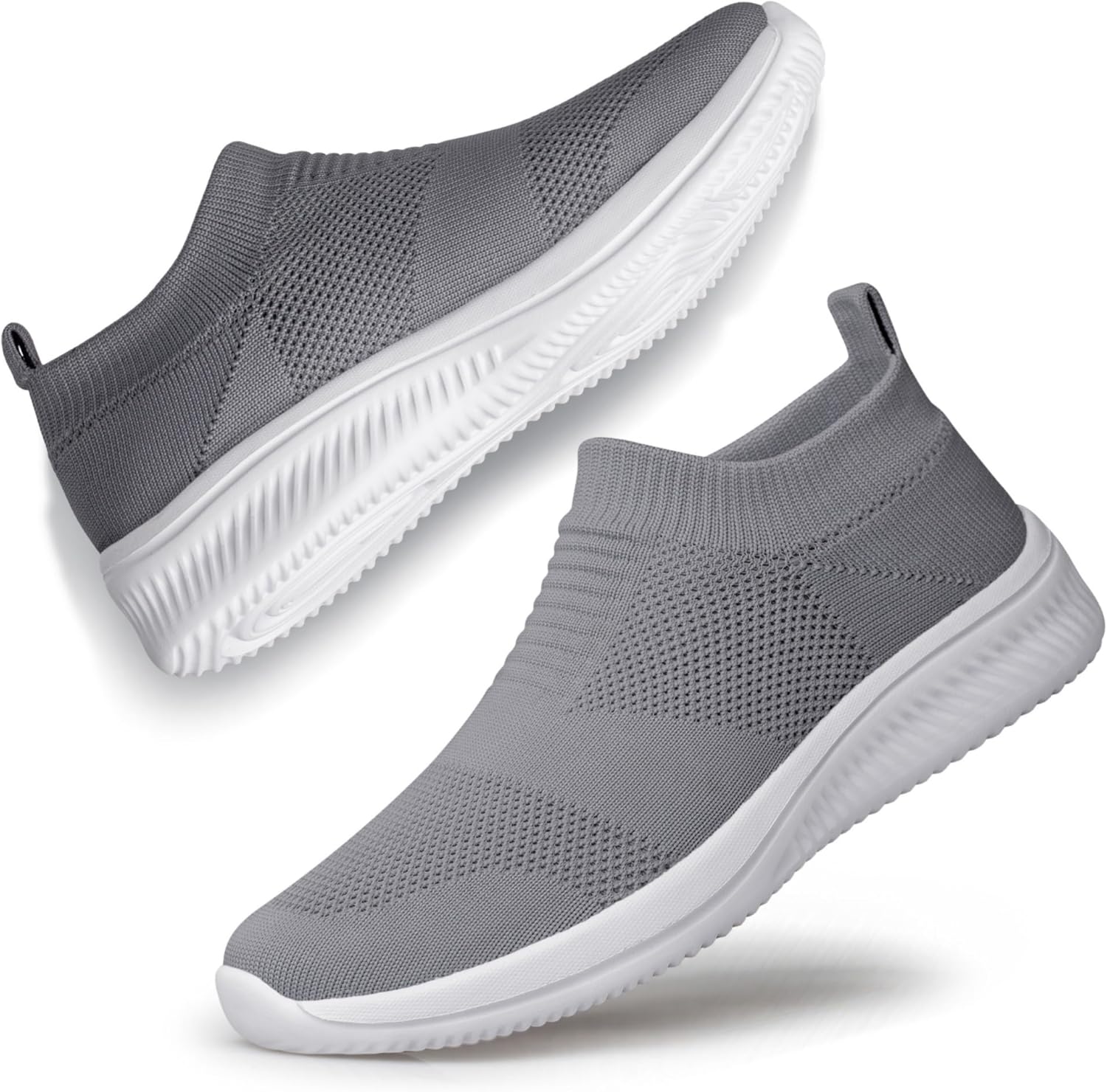 Unisex quick dry water shoes slip-on barefoot aqua trainers for beach swimming water sports grey knit front view
